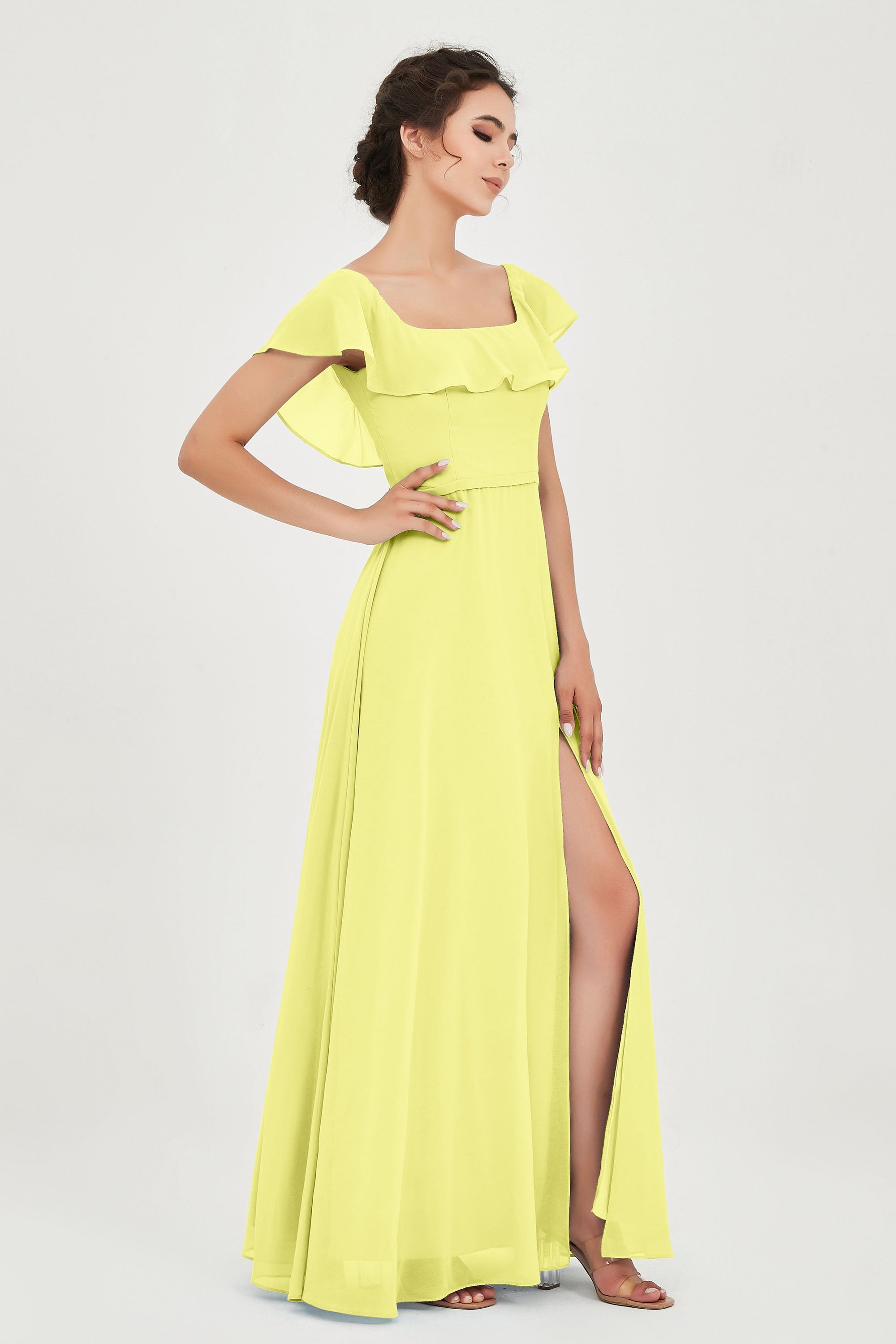 Classic Chiffon A Line Bridesmaid Dress Flutter Sleeves Formal Evening Prom Dresses Gowns