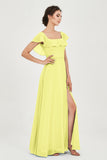 Classic Chiffon A Line Bridesmaid Dress Flutter Sleeves Formal Evening Prom Dresses Gowns