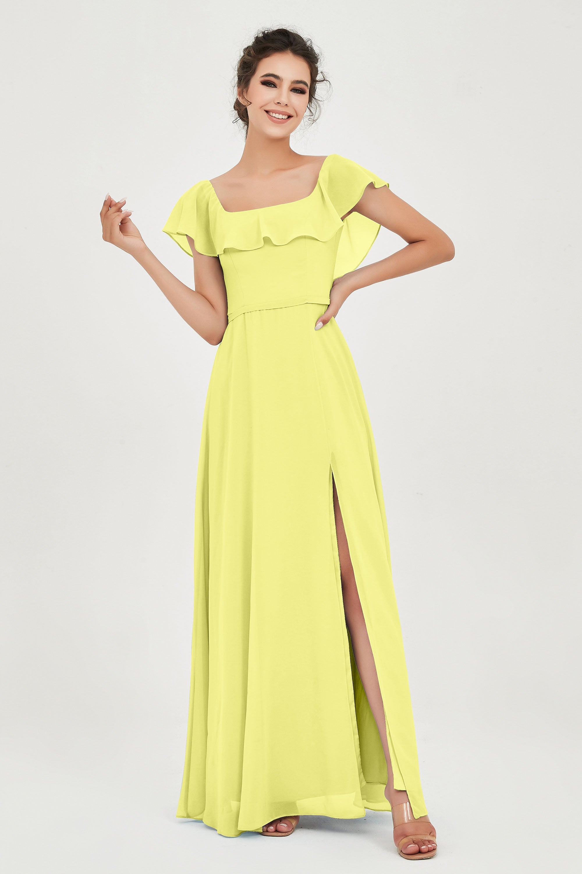 Classic Chiffon A Line Bridesmaid Dress Flutter Sleeves Formal Evening Prom Dresses Gowns