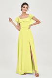 Classic Chiffon A Line Bridesmaid Dress Flutter Sleeves Formal Evening Prom Dresses Gowns