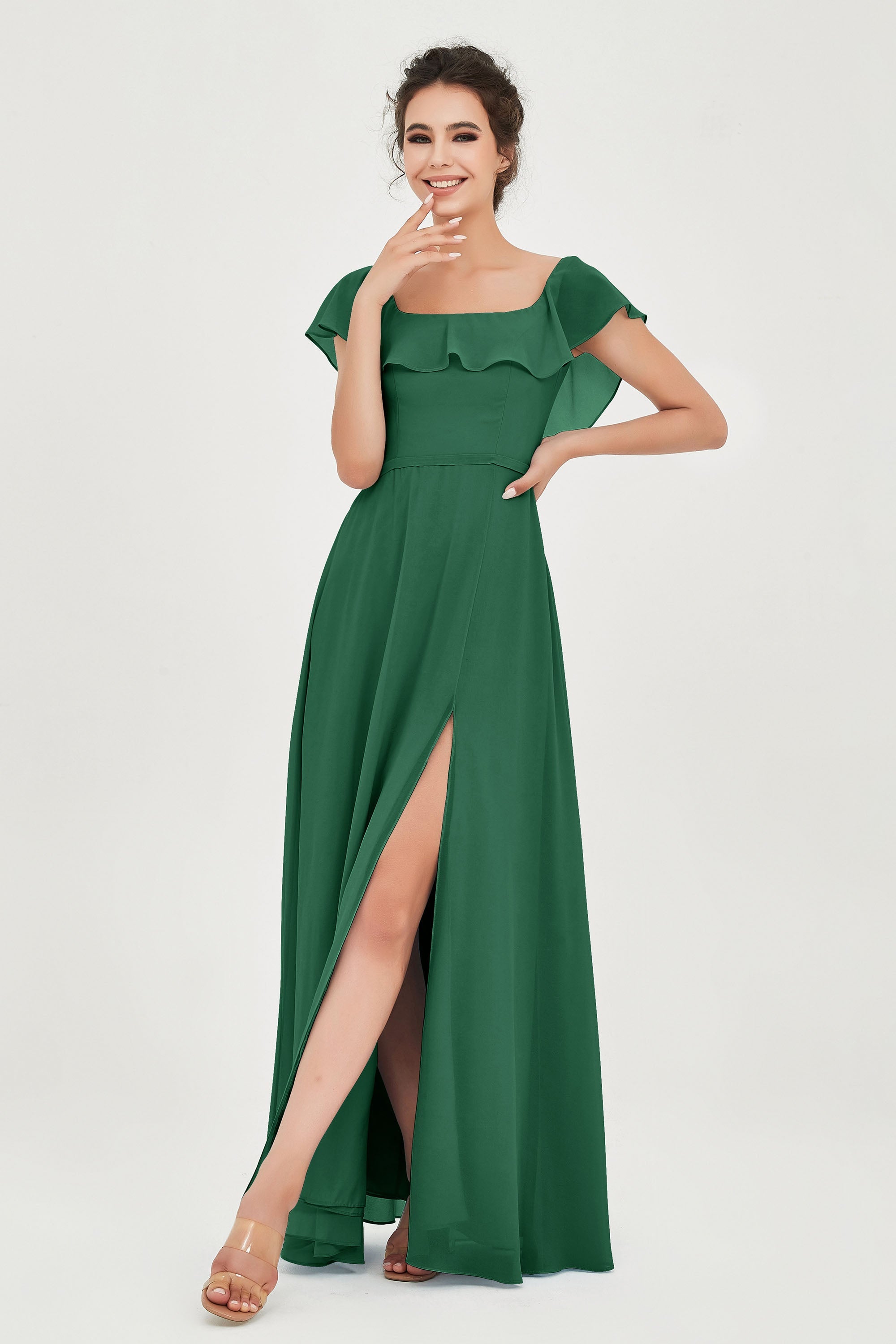 Classic Chiffon A Line Bridesmaid Dress Flutter Sleeves Formal Evening Prom Dresses Gowns