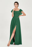 Classic Chiffon A Line Bridesmaid Dress Flutter Sleeves Formal Evening Prom Dresses Gowns