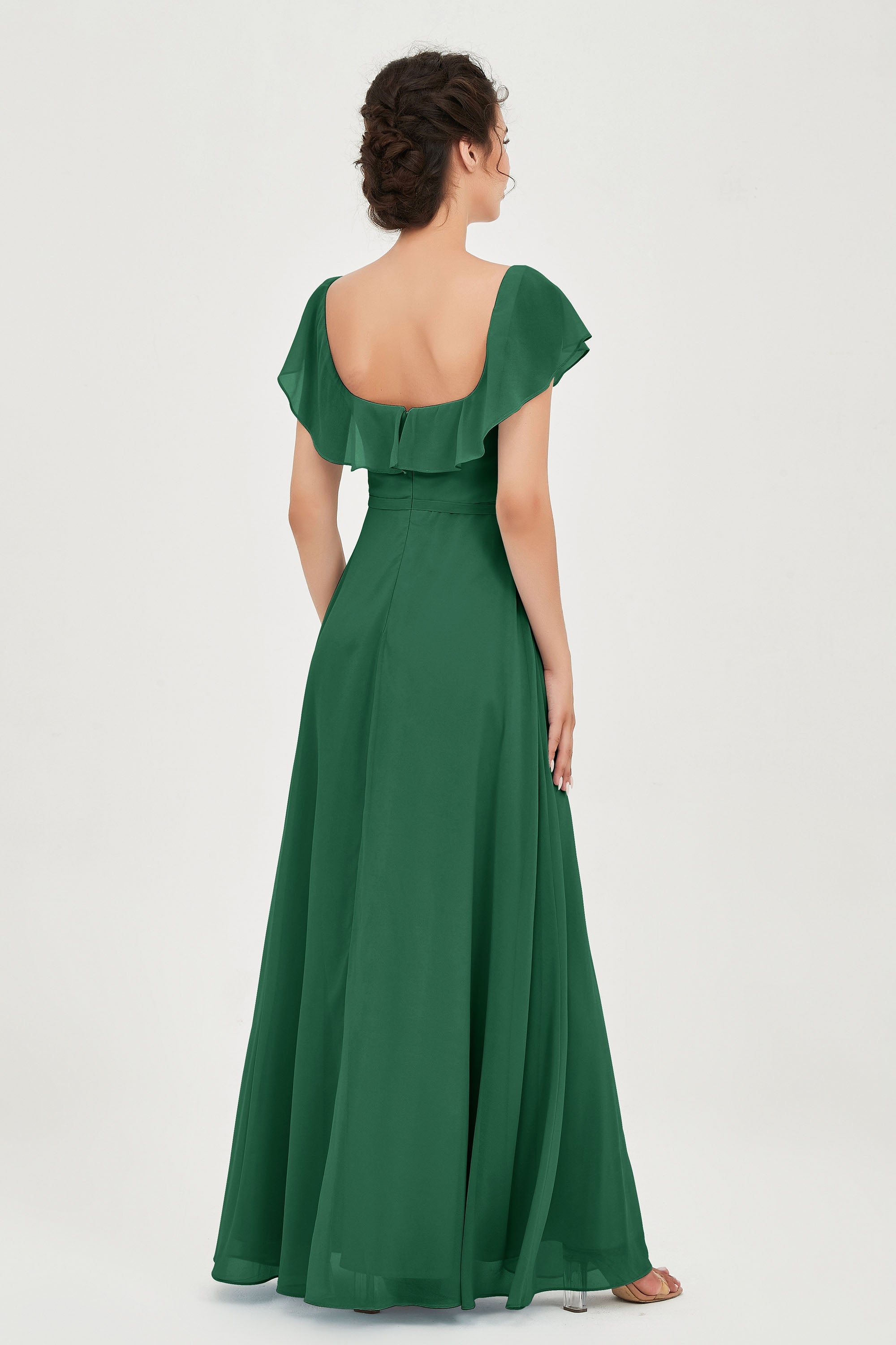 Classic Chiffon A Line Bridesmaid Dress Flutter Sleeves Formal Evening Prom Dresses Gowns
