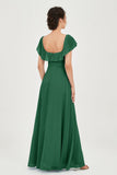Classic Chiffon A Line Bridesmaid Dress Flutter Sleeves Formal Evening Prom Dresses Gowns
