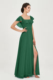Classic Chiffon A Line Bridesmaid Dress Flutter Sleeves Formal Evening Prom Dresses Gowns