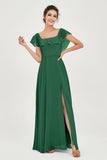 Classic Chiffon A Line Bridesmaid Dress Flutter Sleeves Formal Evening Prom Dresses Gowns