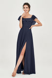 Classic Chiffon A Line Bridesmaid Dress Flutter Sleeves Formal Evening Prom Dresses Gowns