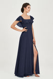 Classic Chiffon A Line Bridesmaid Dress Flutter Sleeves Formal Evening Prom Dresses Gowns
