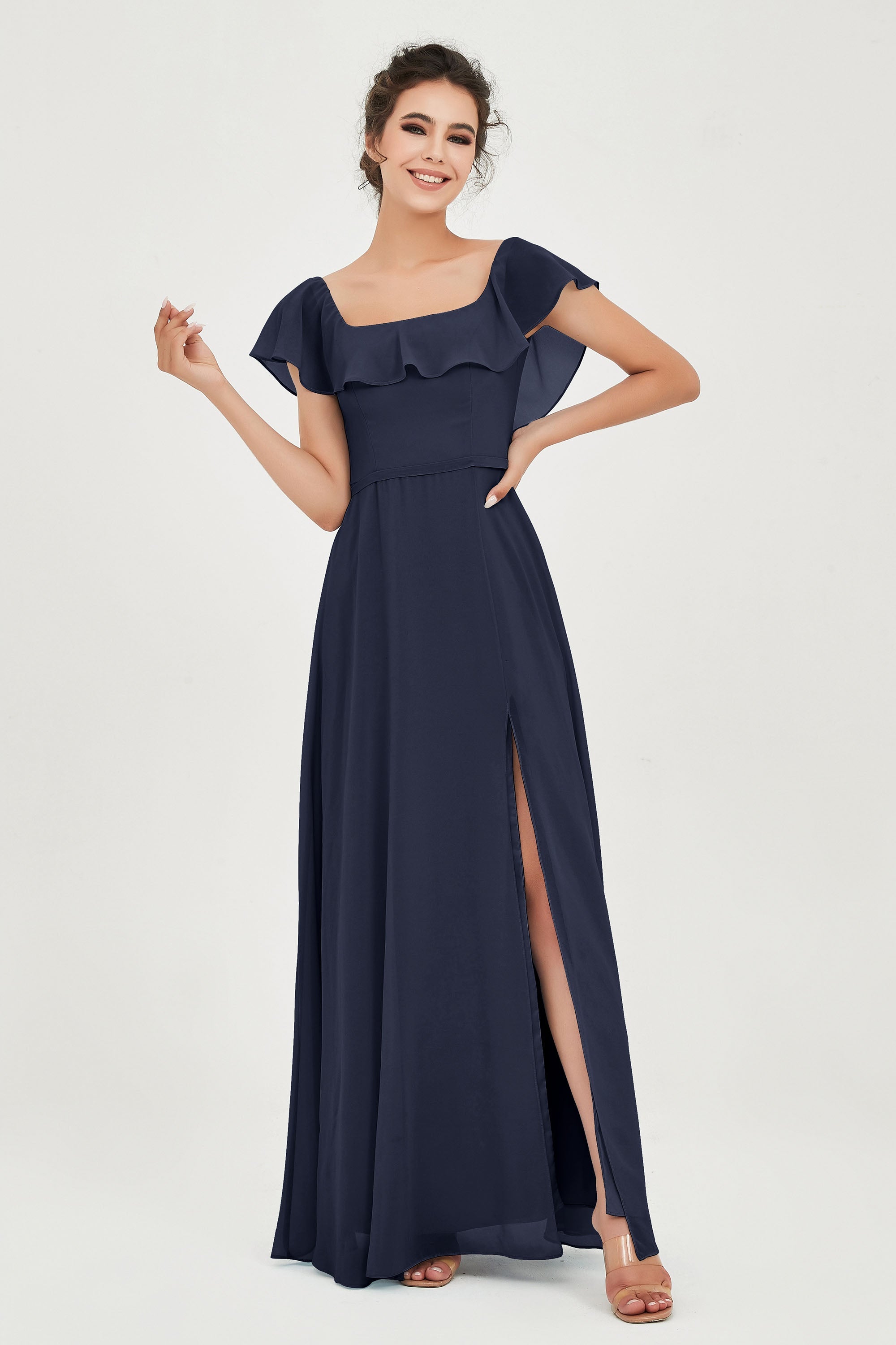 Classic Chiffon A Line Bridesmaid Dress Flutter Sleeves Formal Evening Prom Dresses Gowns