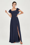 Classic Chiffon A Line Bridesmaid Dress Flutter Sleeves Formal Evening Prom Dresses Gowns
