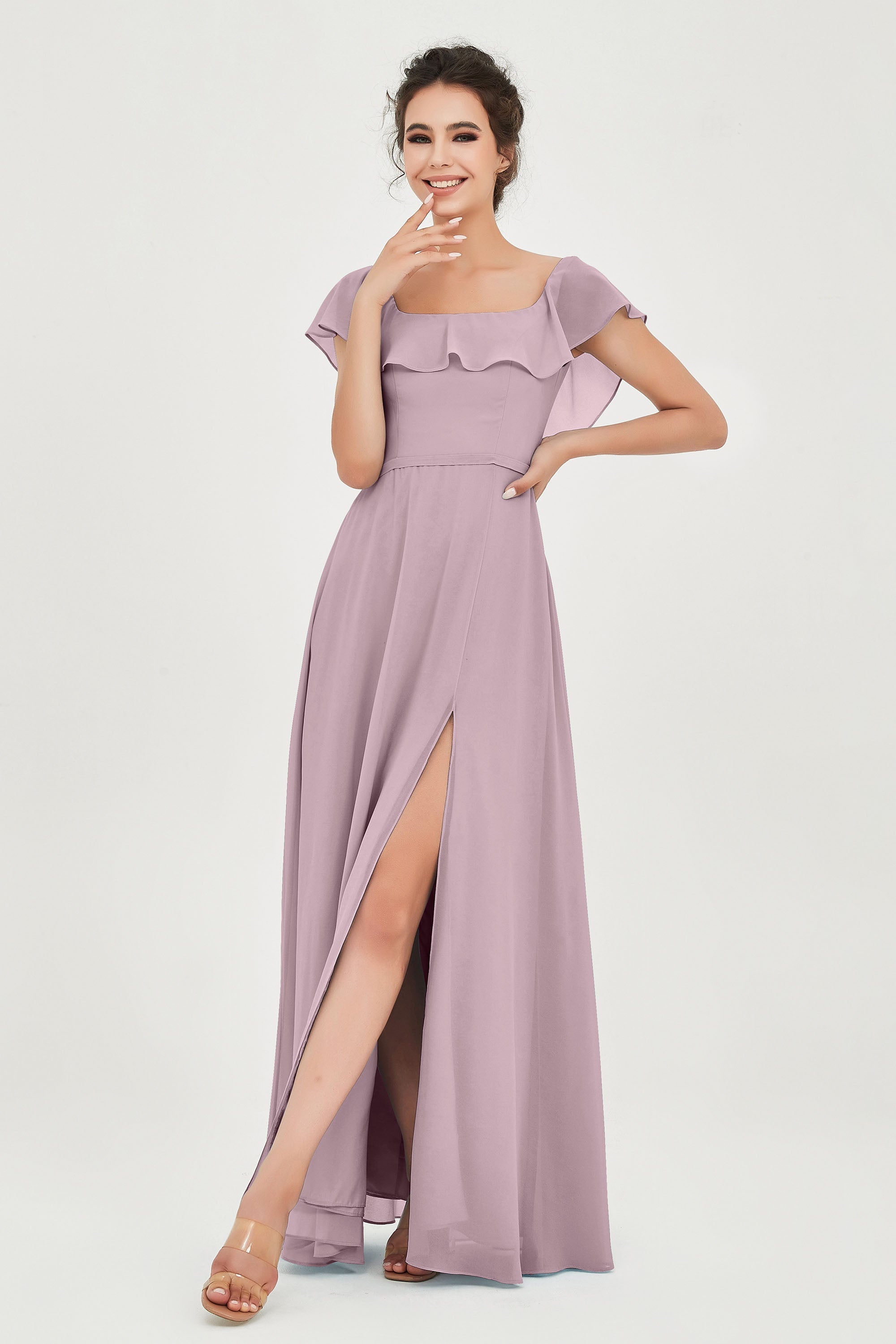 Classic Chiffon A Line Bridesmaid Dress Flutter Sleeves Formal Evening Prom Dresses Gowns