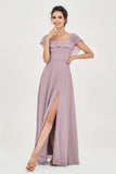 Classic Chiffon A Line Bridesmaid Dress Flutter Sleeves Formal Evening Prom Dresses Gowns