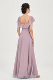 Classic Chiffon A Line Bridesmaid Dress Flutter Sleeves Formal Evening Prom Dresses Gowns