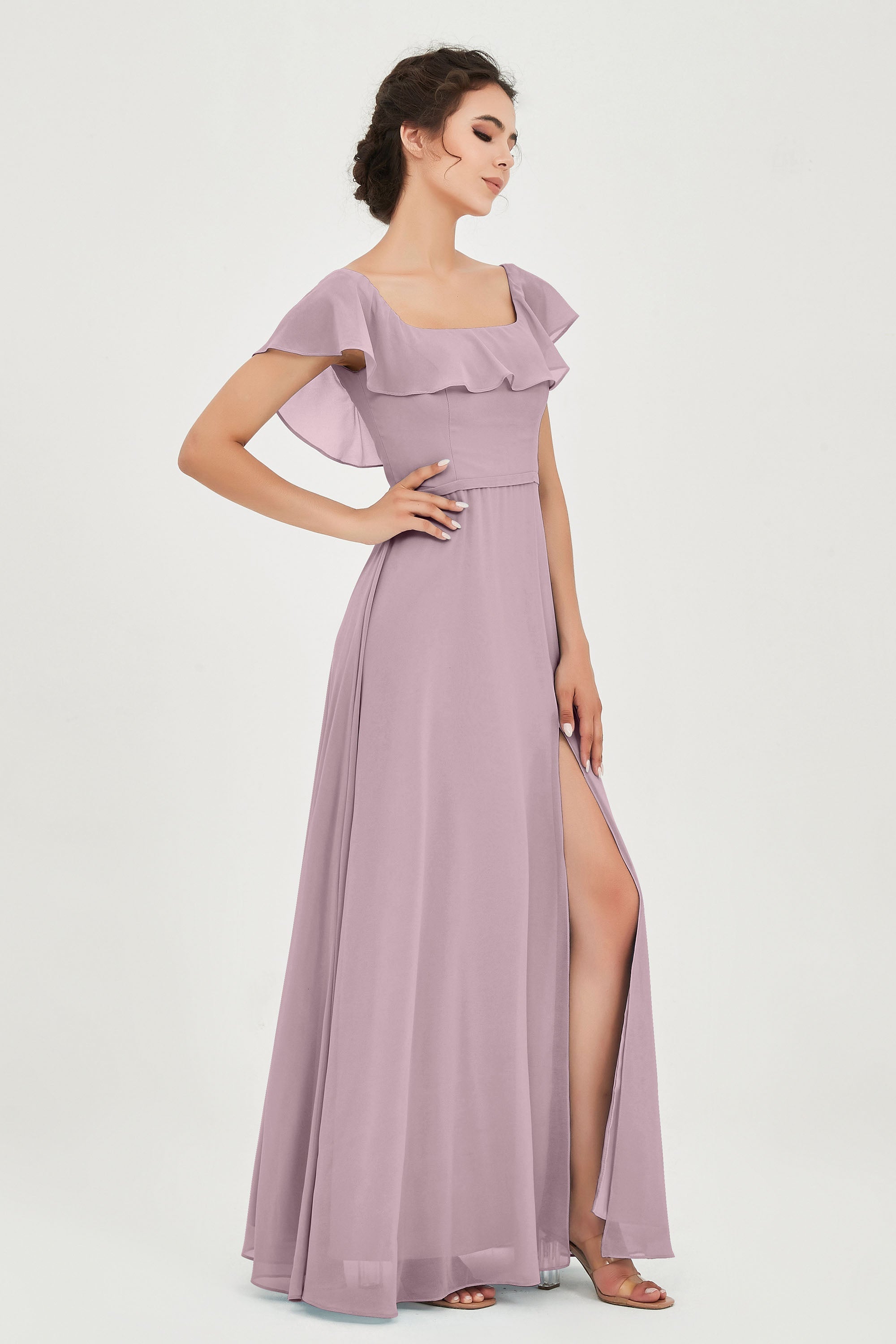 Classic Chiffon A Line Bridesmaid Dress Flutter Sleeves Formal Evening Prom Dresses Gowns