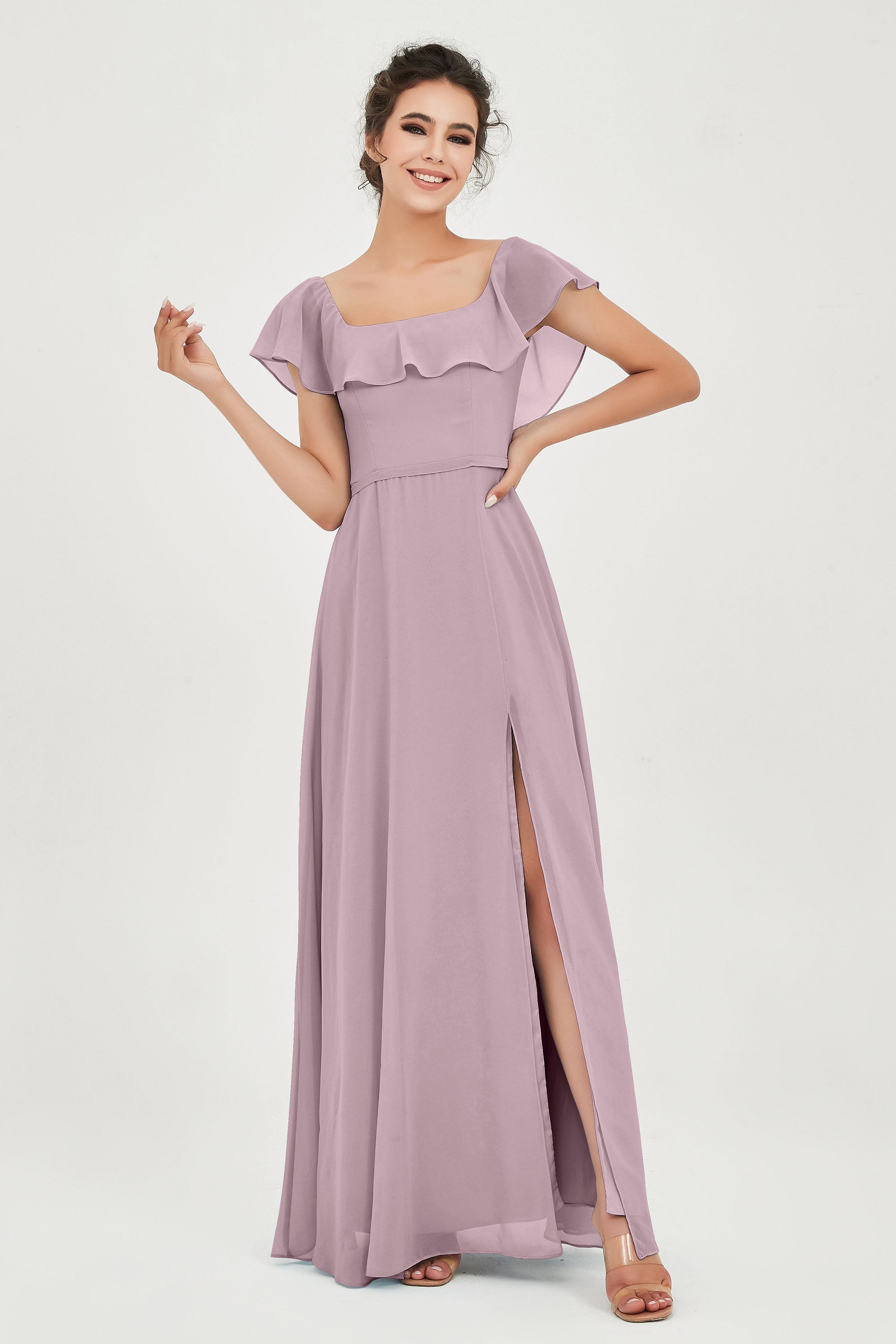 Classic Chiffon A Line Bridesmaid Dress Flutter Sleeves Formal Evening Prom Dresses Gowns