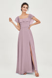 Classic Chiffon A Line Bridesmaid Dress Flutter Sleeves Formal Evening Prom Dresses Gowns