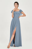 Classic Chiffon A Line Bridesmaid Dress Flutter Sleeves Formal Evening Prom Dresses Gowns