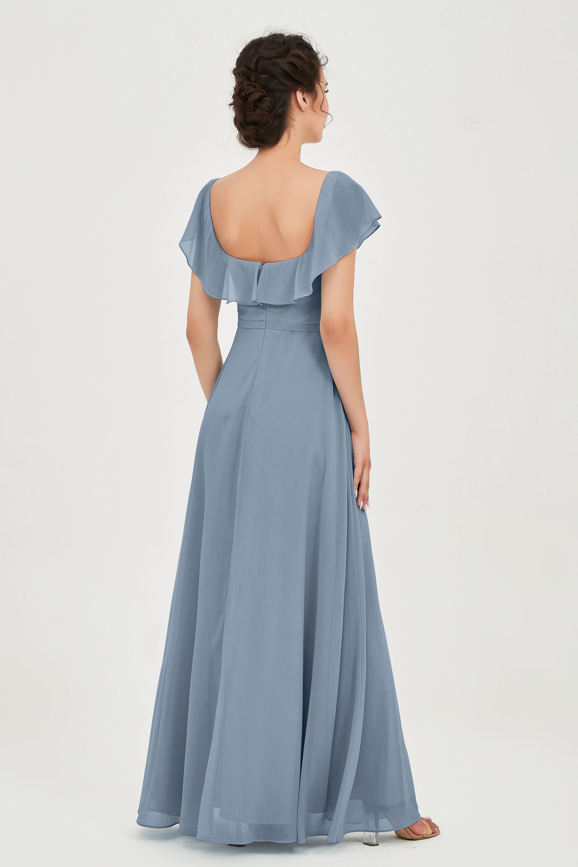 Classic Chiffon A Line Bridesmaid Dress Flutter Sleeves Formal Evening Prom Dresses Gowns
