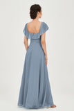 Classic Chiffon A Line Bridesmaid Dress Flutter Sleeves Formal Evening Prom Dresses Gowns