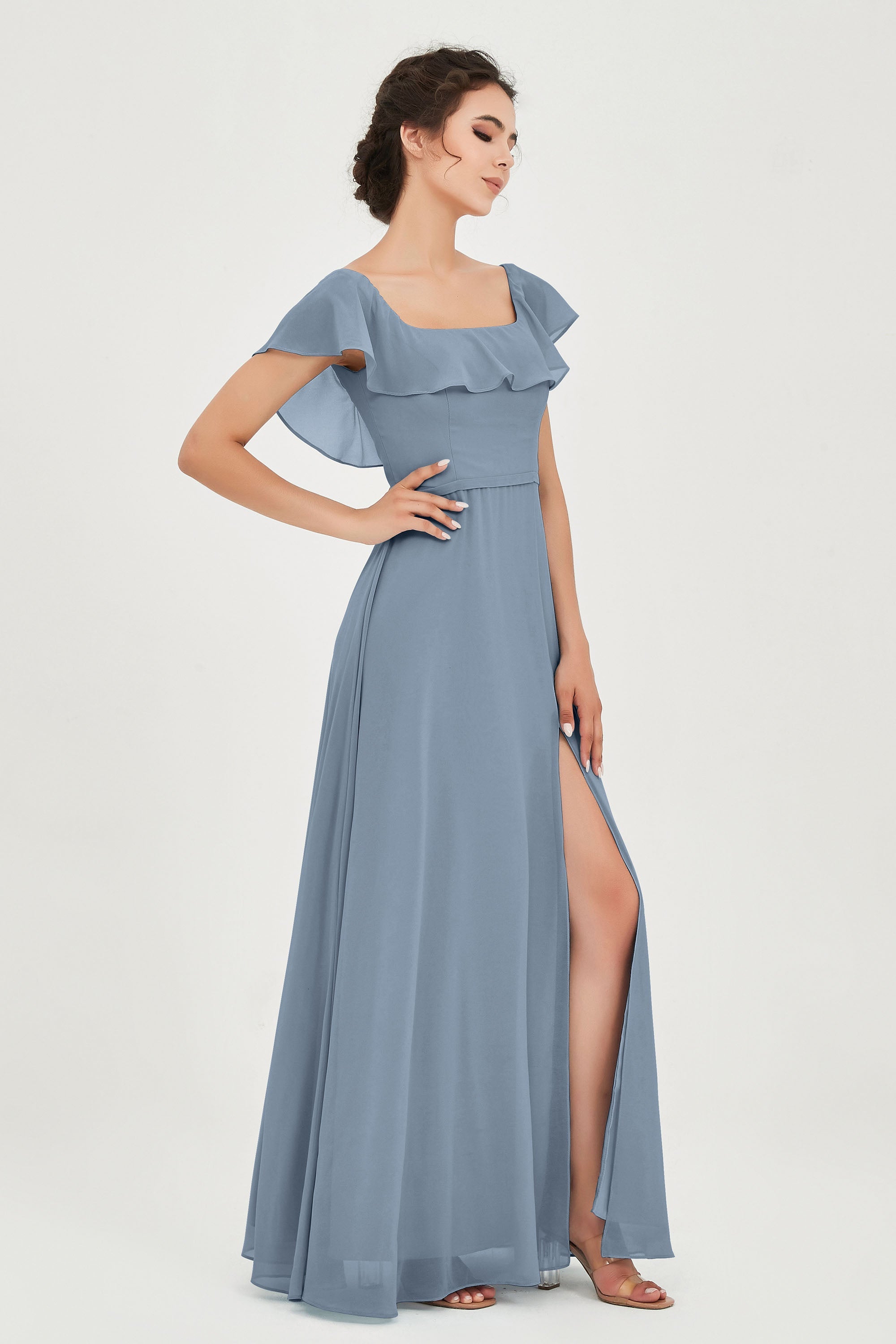 Classic Chiffon A Line Bridesmaid Dress Flutter Sleeves Formal Evening Prom Dresses Gowns