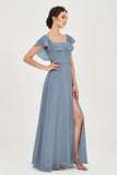 Classic Chiffon A Line Bridesmaid Dress Flutter Sleeves Formal Evening Prom Dresses Gowns