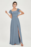 Classic Chiffon A Line Bridesmaid Dress Flutter Sleeves Formal Evening Prom Dresses Gowns