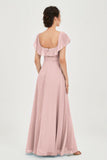 Classic Chiffon A Line Bridesmaid Dress Flutter Sleeves Formal Evening Prom Dresses Gowns