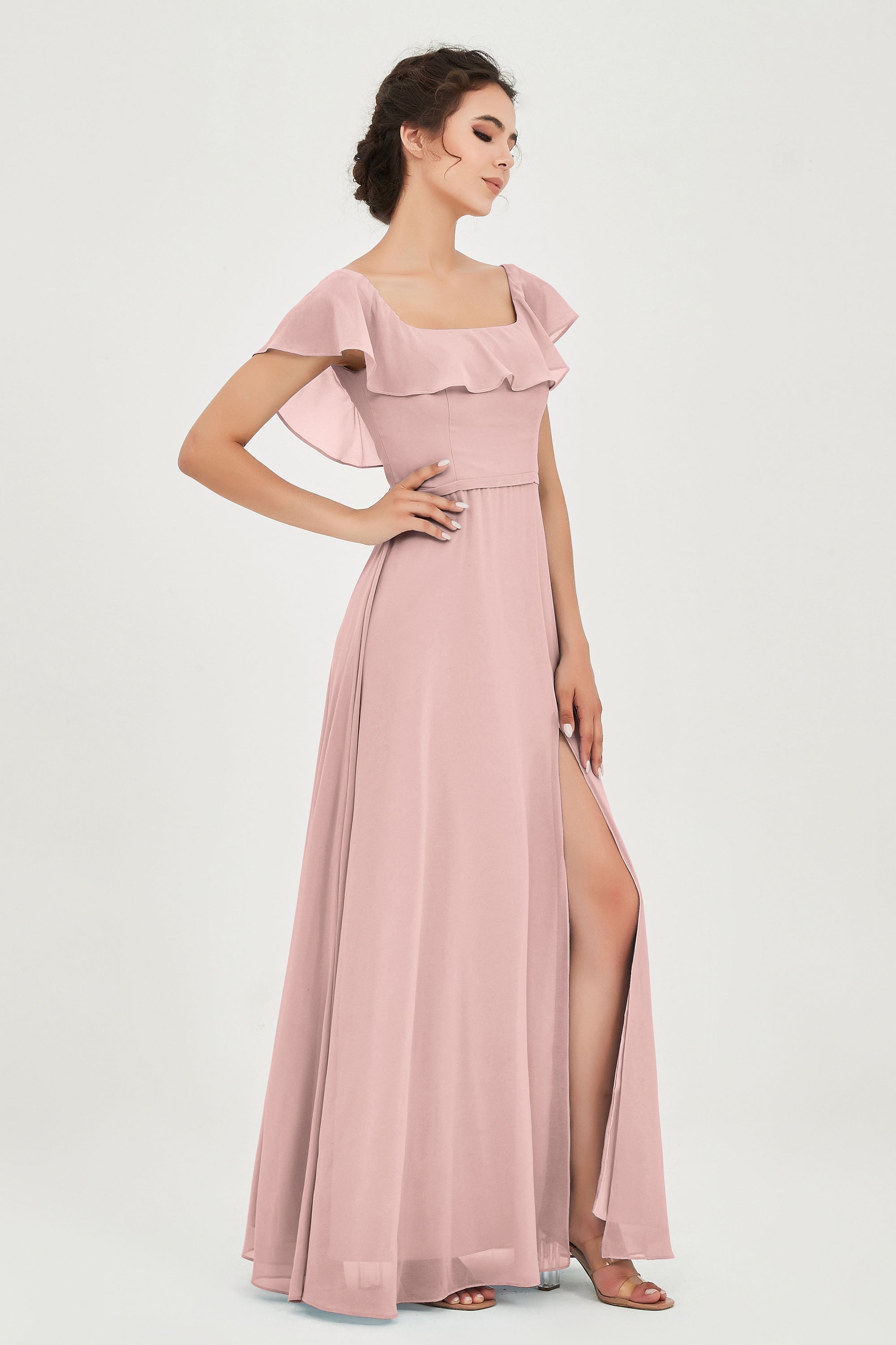 Classic Chiffon A Line Bridesmaid Dress Flutter Sleeves Formal Evening Prom Dresses Gowns