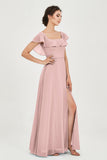 Classic Chiffon A Line Bridesmaid Dress Flutter Sleeves Formal Evening Prom Dresses Gowns