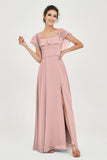 Classic Chiffon A Line Bridesmaid Dress Flutter Sleeves Formal Evening Prom Dresses Gowns