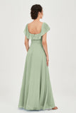 Classic Chiffon A Line Bridesmaid Dress Flutter Sleeves Formal Evening Prom Dresses Gowns