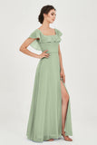 Classic Chiffon A Line Bridesmaid Dress Flutter Sleeves Formal Evening Prom Dresses Gowns