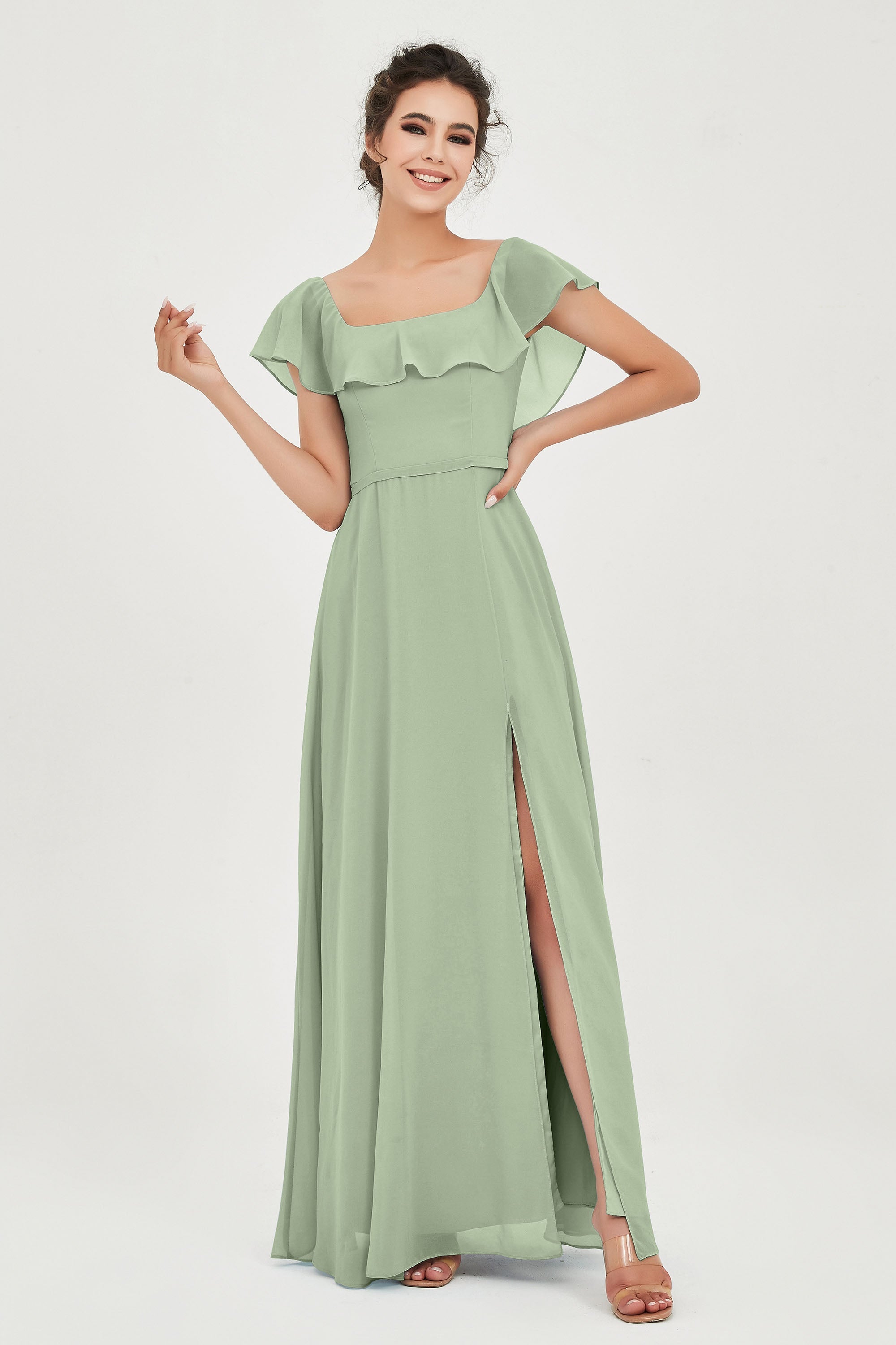 Classic Chiffon A Line Bridesmaid Dress Flutter Sleeves Formal Evening Prom Dresses Gowns