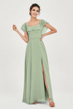 Classic Chiffon A Line Bridesmaid Dress Flutter Sleeves Formal Evening Prom Dresses Gowns