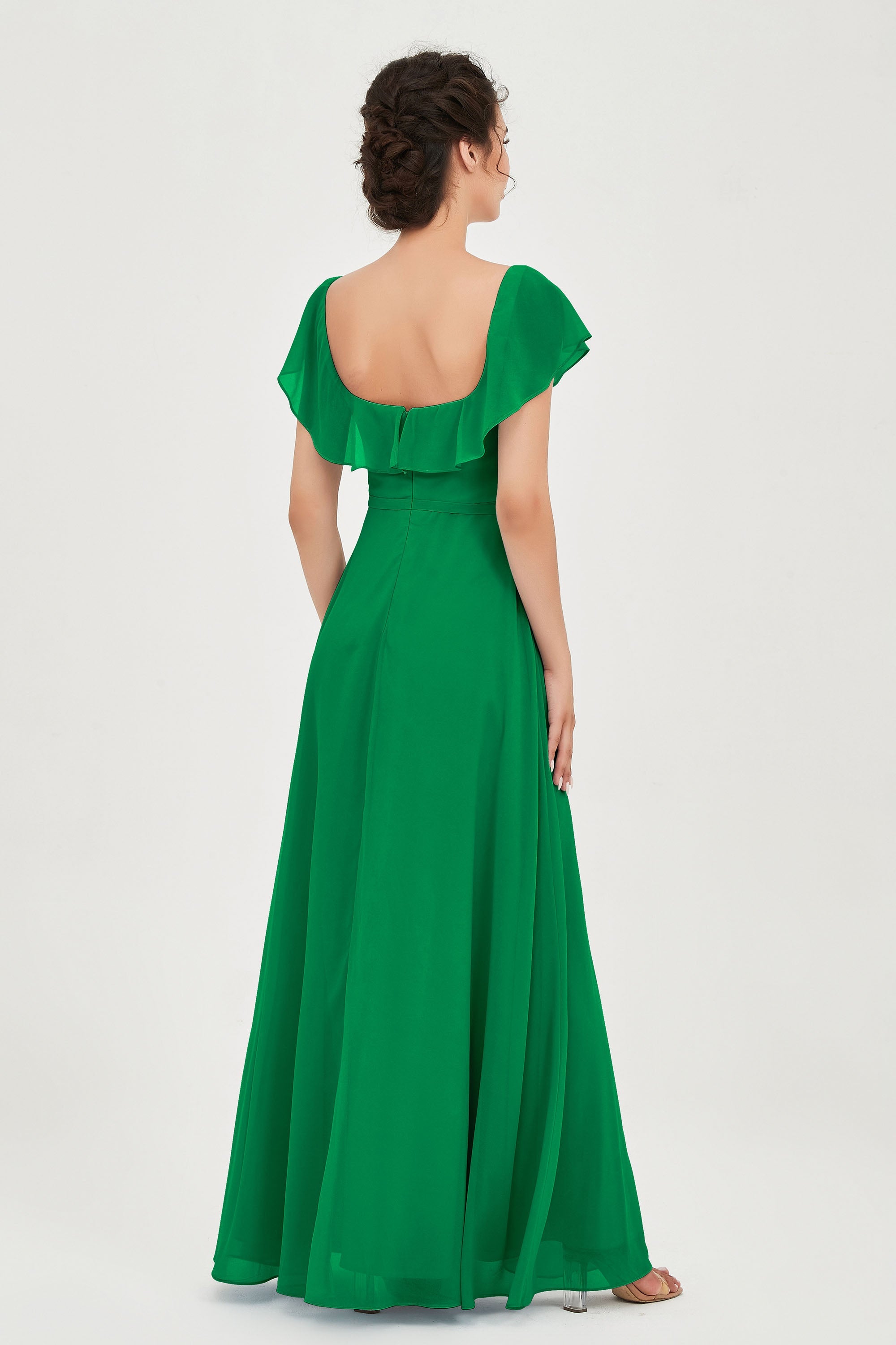 Classic Chiffon A Line Bridesmaid Dress Flutter Sleeves Formal Evening Prom Dresses Gowns