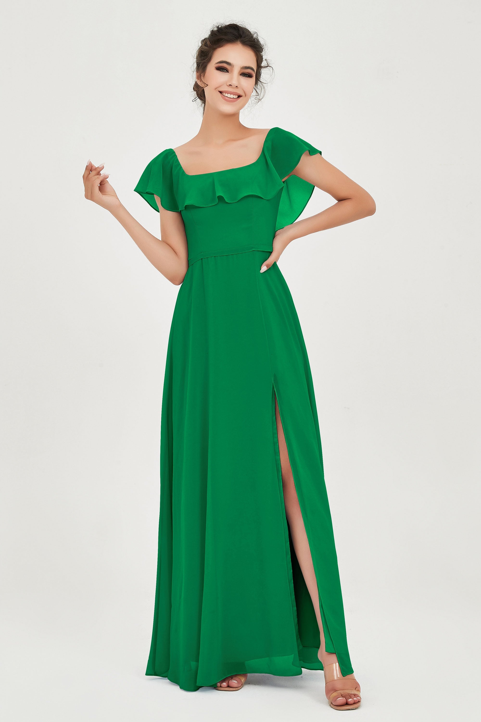 Classic Chiffon A Line Bridesmaid Dress Flutter Sleeves Formal Evening Prom Dresses Gowns