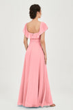 Classic Chiffon A Line Bridesmaid Dress Flutter Sleeves Formal Evening Prom Dresses Gowns