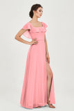 Classic Chiffon A Line Bridesmaid Dress Flutter Sleeves Formal Evening Prom Dresses Gowns