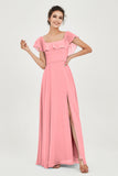 Classic Chiffon A Line Bridesmaid Dress Flutter Sleeves Formal Evening Prom Dresses Gowns