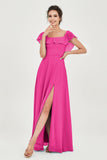 Classic Chiffon A Line Bridesmaid Dress Flutter Sleeves Formal Evening Prom Dresses Gowns