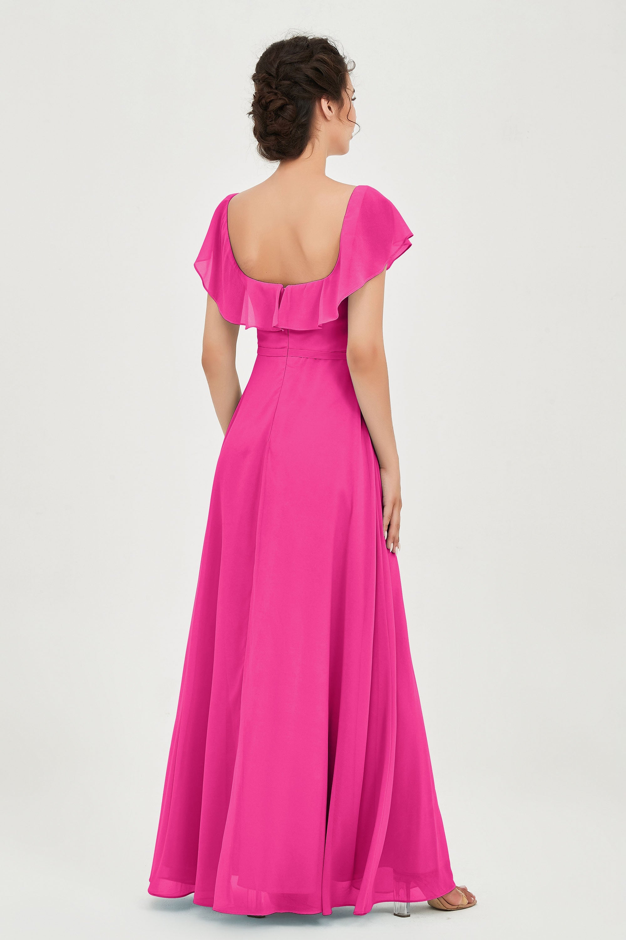 Classic Chiffon A Line Bridesmaid Dress Flutter Sleeves Formal Evening Prom Dresses Gowns