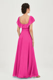 Classic Chiffon A Line Bridesmaid Dress Flutter Sleeves Formal Evening Prom Dresses Gowns