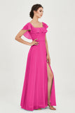 Classic Chiffon A Line Bridesmaid Dress Flutter Sleeves Formal Evening Prom Dresses Gowns