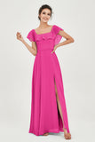 Classic Chiffon A Line Bridesmaid Dress Flutter Sleeves Formal Evening Prom Dresses Gowns