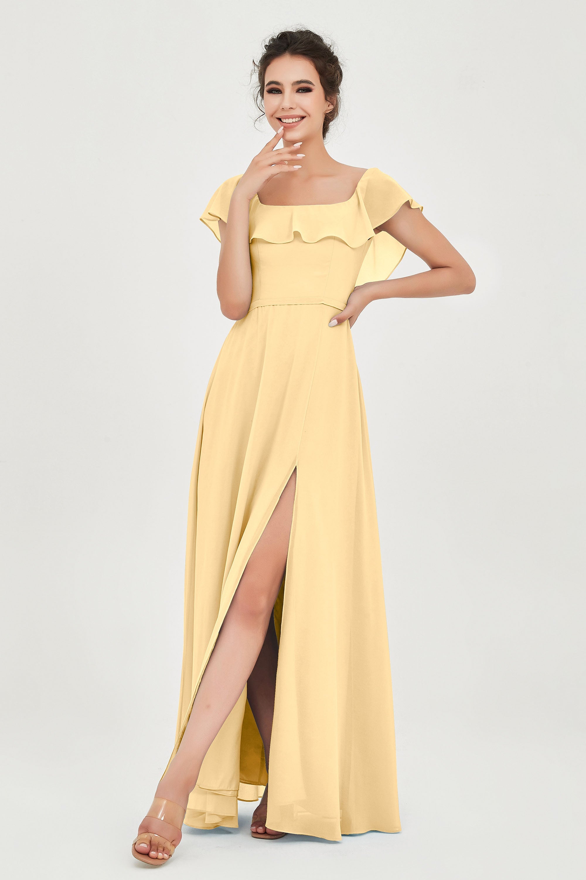 Classic Chiffon A Line Bridesmaid Dress Flutter Sleeves Formal Evening Prom Dresses Gowns