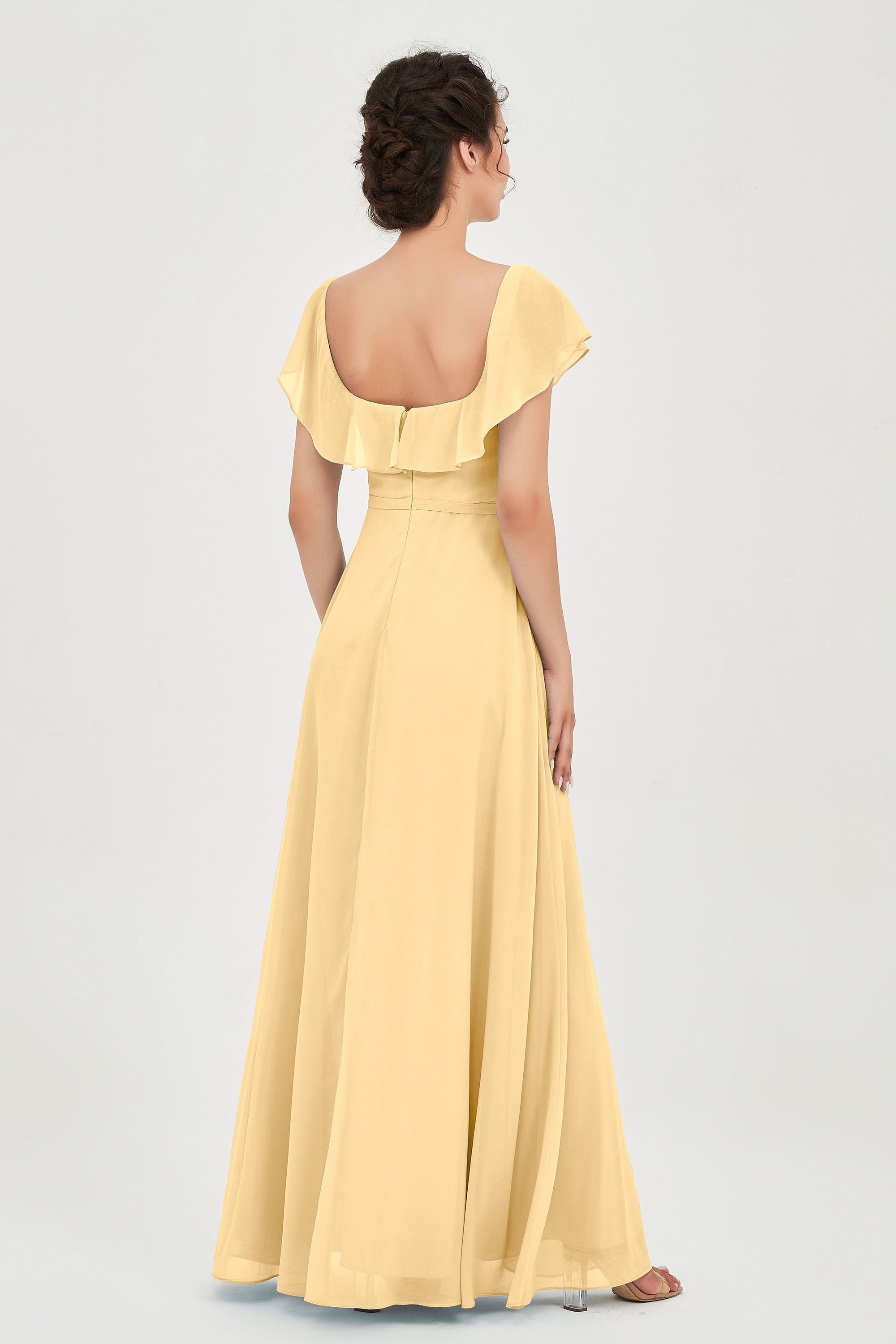 Classic Chiffon A Line Bridesmaid Dress Flutter Sleeves Formal Evening Prom Dresses Gowns