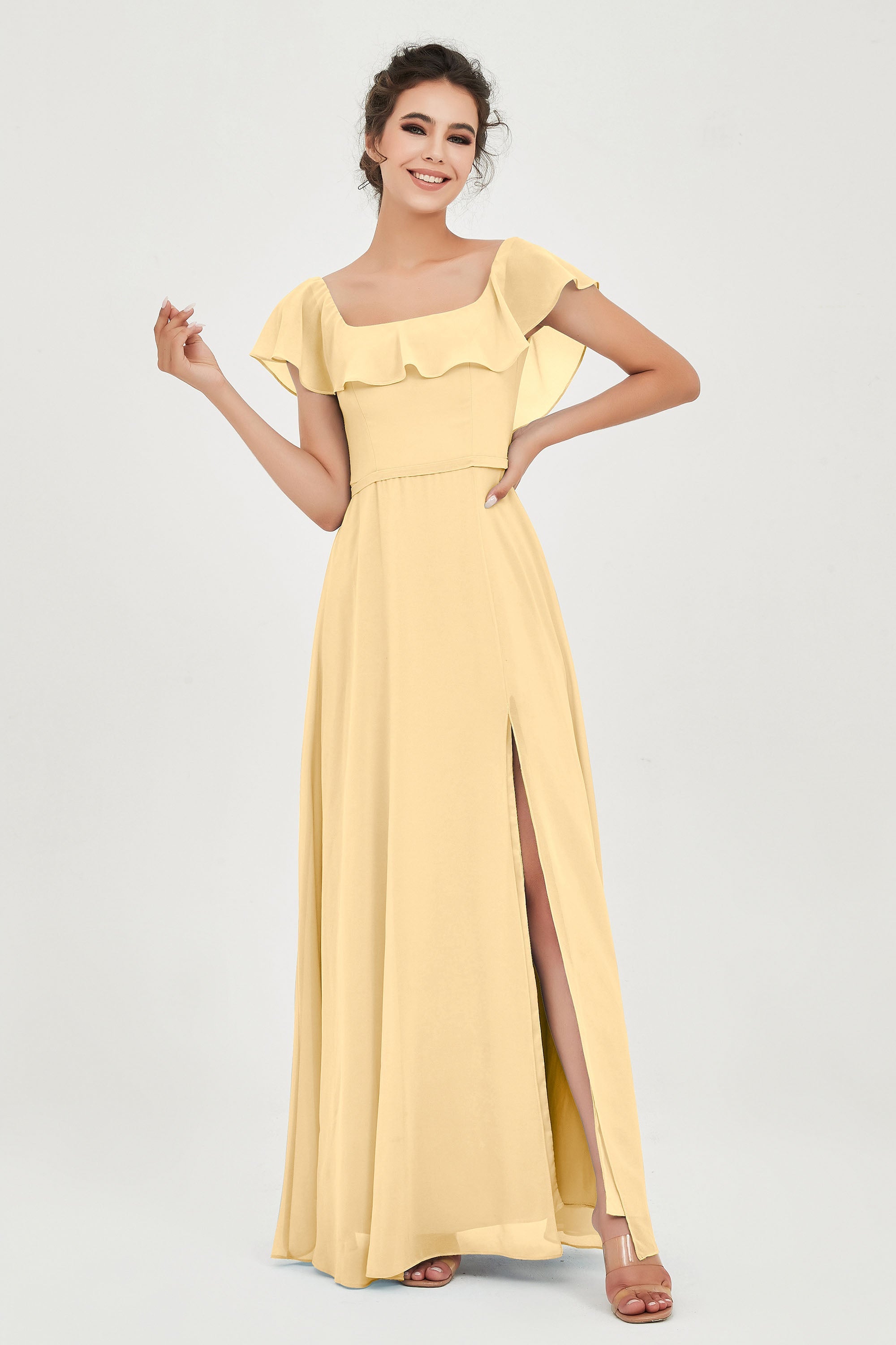 Classic Chiffon A Line Bridesmaid Dress Flutter Sleeves Formal Evening Prom Dresses Gowns