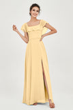 Classic Chiffon A Line Bridesmaid Dress Flutter Sleeves Formal Evening Prom Dresses Gowns