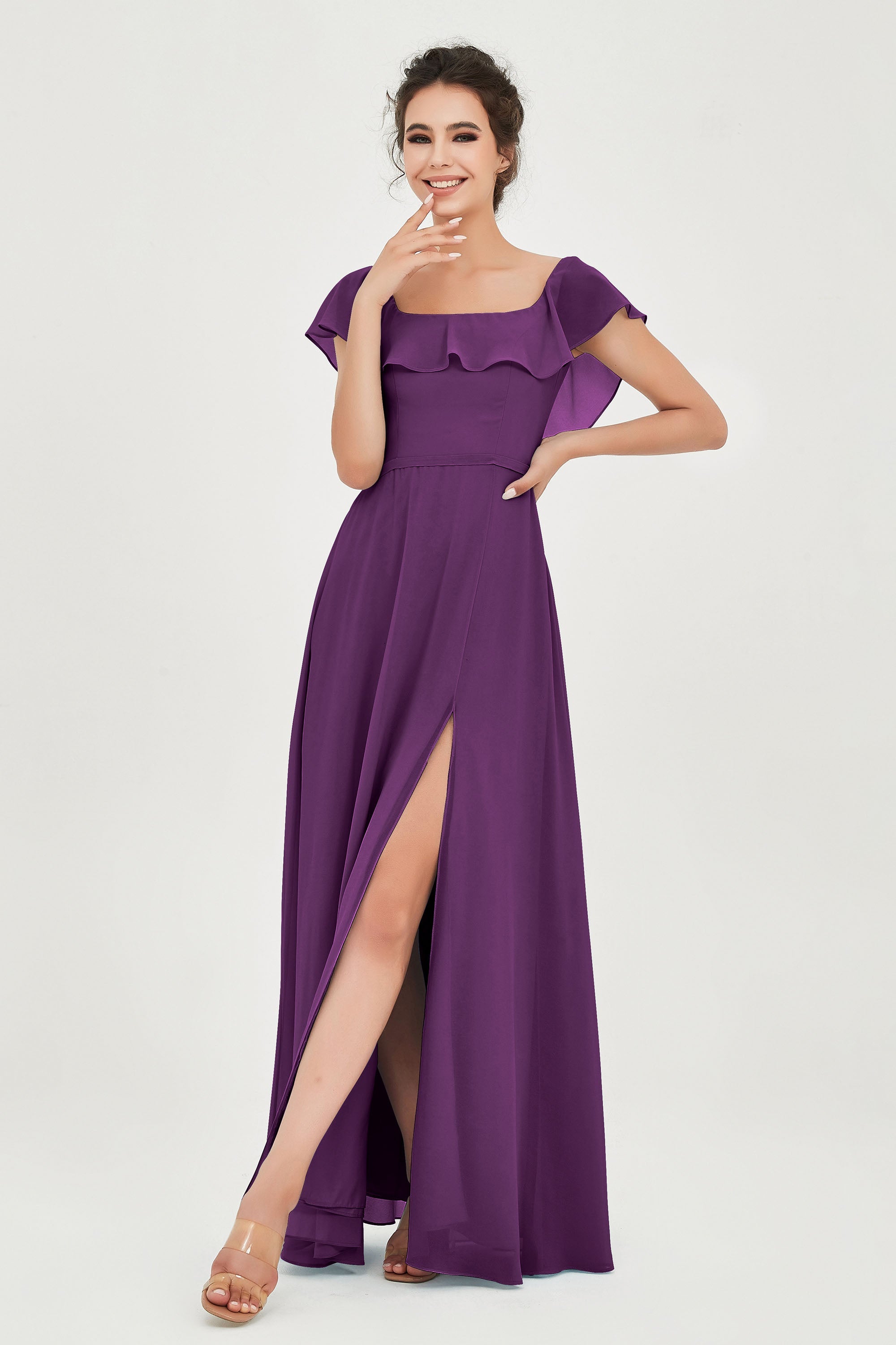 Classic Chiffon A Line Bridesmaid Dress Flutter Sleeves Formal Evening Prom Dresses Gowns
