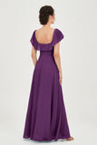 Classic Chiffon A Line Bridesmaid Dress Flutter Sleeves Formal Evening Prom Dresses Gowns